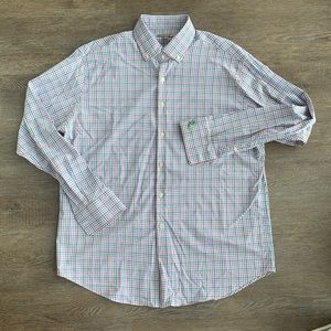 Peter Millar Summer Comfort White Blue Check Casual Long Sleeve Shirt Size XL